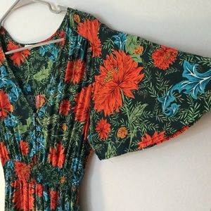 ATL Green Floral Maxi Dress ft. Hi-lo Hem & Flutter Sleeve